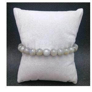 Artisan Labradorite Beaded Bracelet Stretch Neutral Light Gray 8mm Earthy NEW